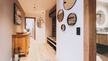2 bedrooms, blackout curtains, soundproofing, iron/ironing board