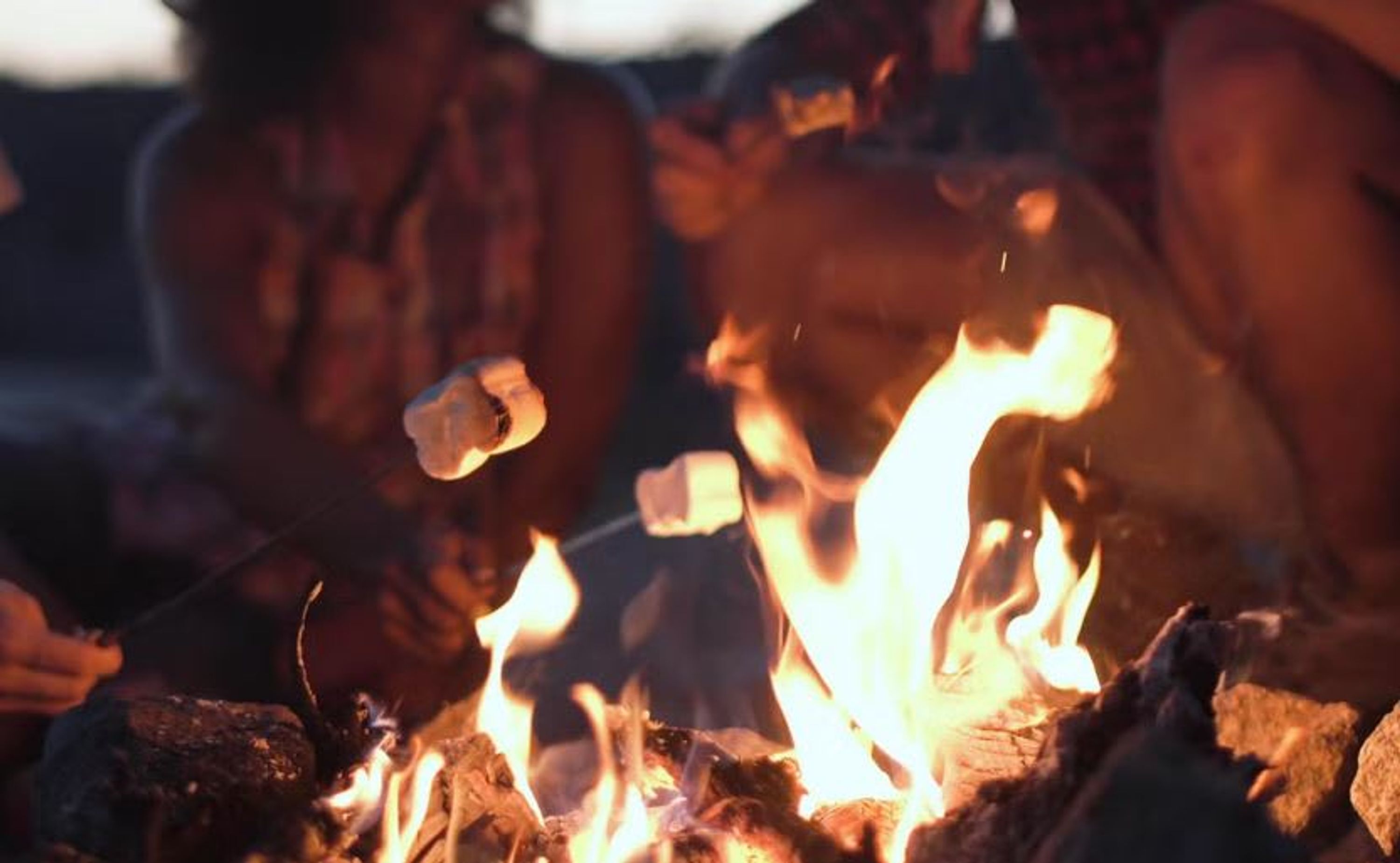 A campfire with logs and embers.