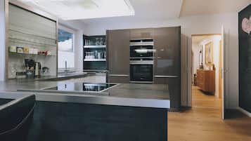 Superior Chalet, Mountain View | Private kitchen | Electric kettle, toaster, highchair