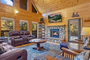 Smart TV, fireplace, foosball