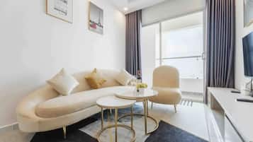 Deluxe Apartment, 2 Bedrooms, City View | Memory foam beds, desk, laptop workspace, blackout drapes