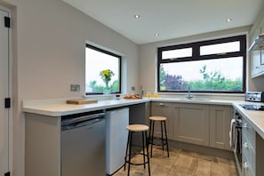 Fridge, microwave, oven, dishwasher