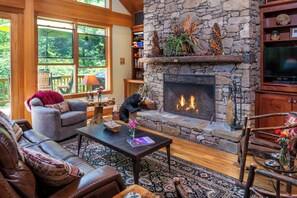 TV, fireplace, DVD player, music library - Asheville - Blue Ridge Parkway Home, with hottub & grill. (Arden)