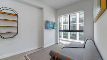 Apartment, Balcony, City View | Living area | 50-inch plasma TV with cable channels