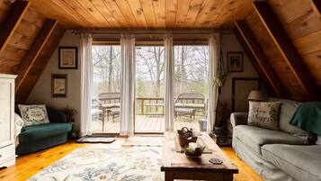 Smart-tv, een open haard, een dvd-speler en boeken