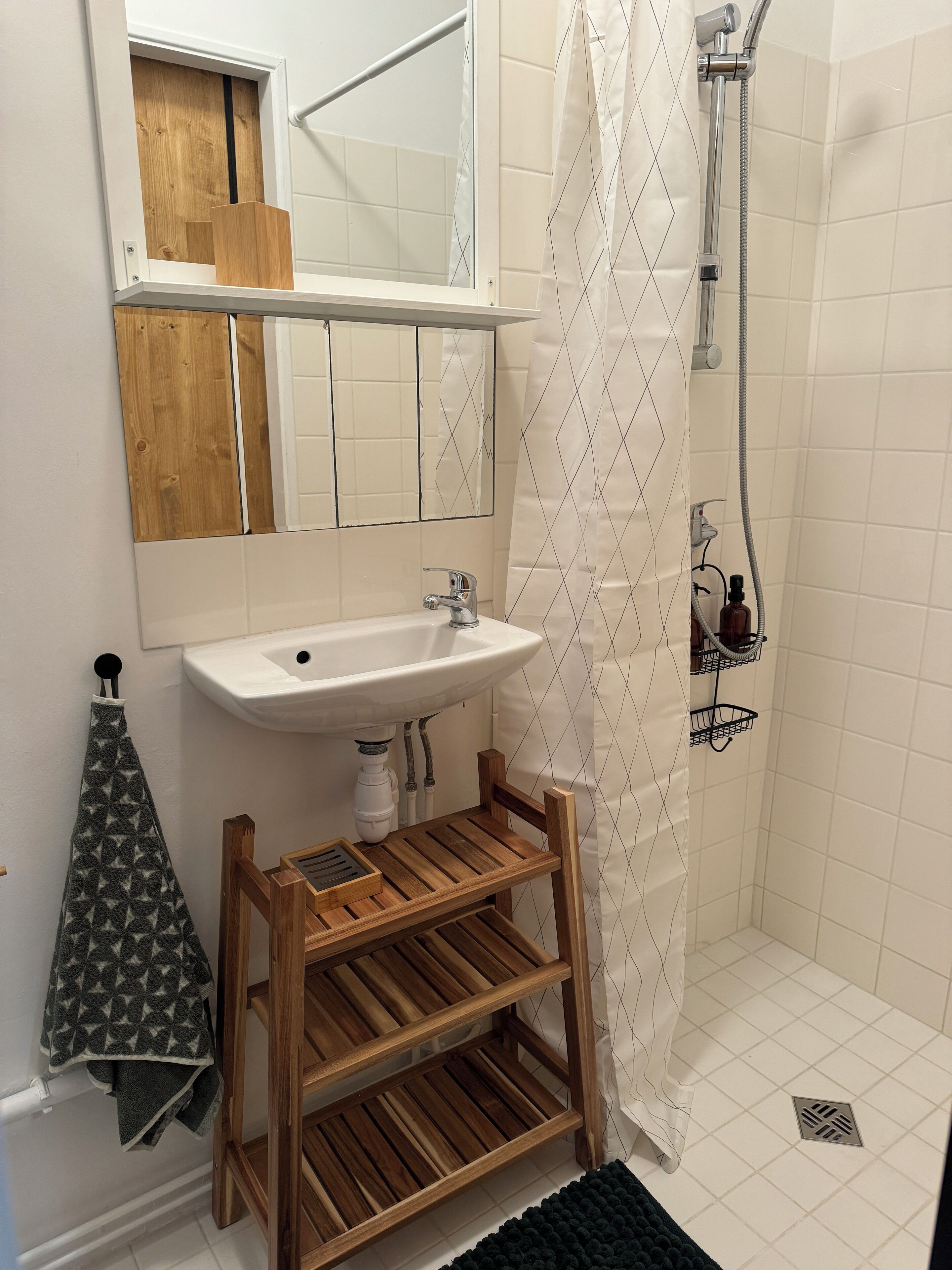 Shower, towels, toilet paper