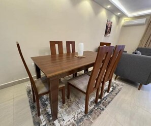 Dining - 803 . Spacious 3BR Apt., 2 Baths, Gated Community (Al Sheikh Zayed)