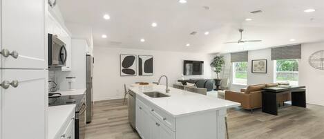 Fridge, microwave, oven, dishwasher