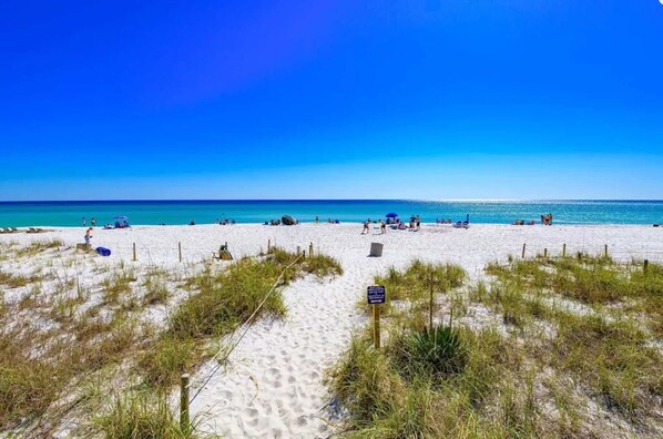 Guests can enjoy a day of relaxation on the beach with access to umbrellas and beach chairs.