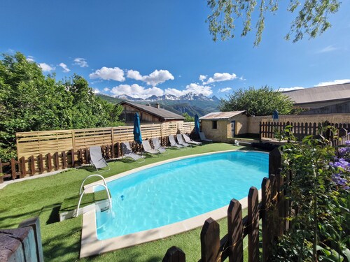 Large mountain village house with heated pool 