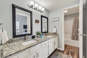 Shower, towels, soap, toilet paper
