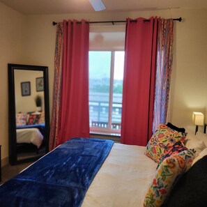 1 bedroom, desk, iron/ironing board, travel cot