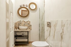 Shower, hair dryer, bidet, towels