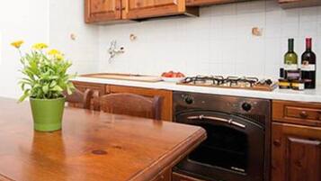 Fridge, stovetop, highchair, cookware/dishes/utensils