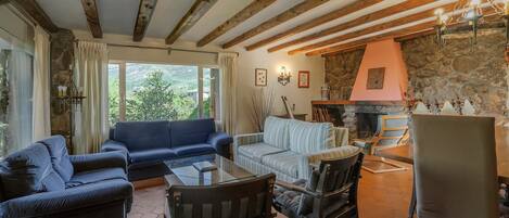 Televisión y chimenea