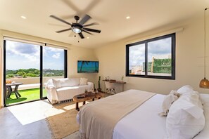 Junior Studio, 1 King Bed with Sofa bed, Refrigerator, Golf View | Living area - Studio 55 Private HotTube (Puerto Aventuras)