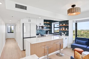 Fridge, microwave, oven, stovetop - Luxurious 16th Floor oceanfront retreat with shared pool & resort amenities (Miramar Beach)