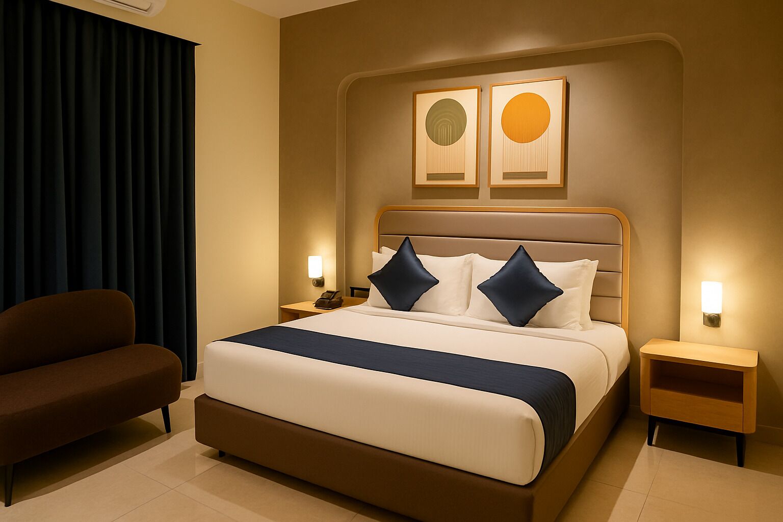 Desk, laptop workspace, free WiFi, bed sheets