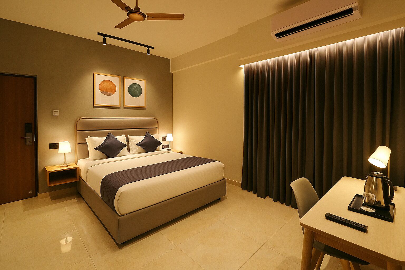 Egyptian cotton sheets, premium bedding, memory-foam beds, desk