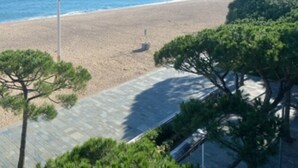 A beach with a paved walkway and trees. - 1-Bedroom Apartment with Terrace & Parking in Platja d'Aro (Platja d'Aro)