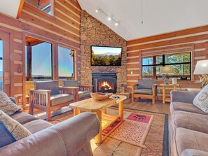 TV, fireplace, DVD player, foosball
