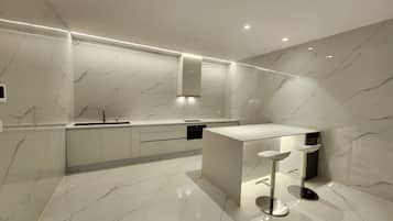 Full-sized fridge, microwave