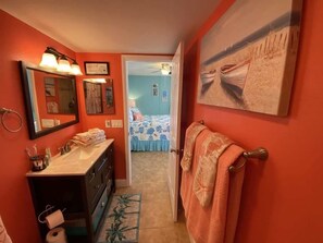 Shower, hair dryer, shampoo