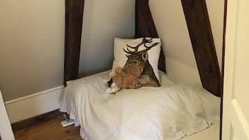 2 slaapkamers, een strijkplank/strijkijzer, reisbedje