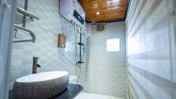 Shower, towels, soap, shampoo