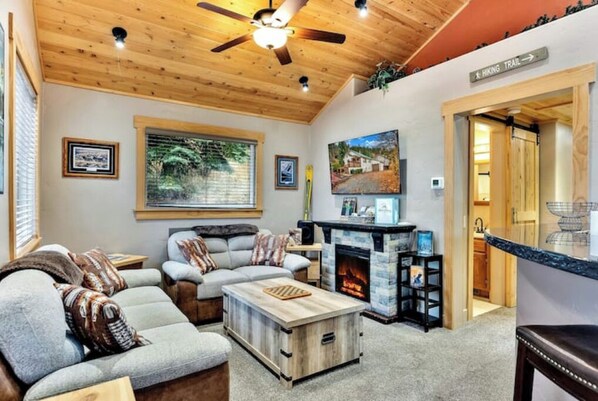 Smart TV, fireplace, video games