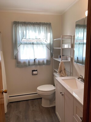 Hiustenkuivaaja, pyyhkeet, saippua, vessapaperi