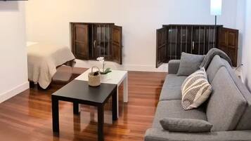 Een televisie en een open haard