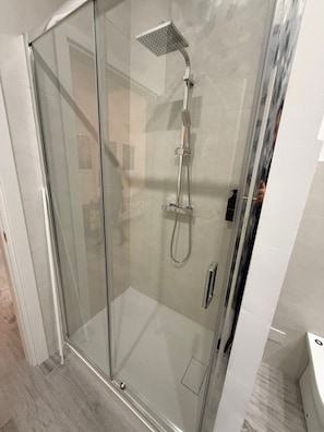 Hair dryer, bidet, towels, soap