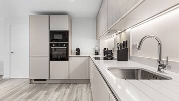 Apartment, Multiple Beds, Patio, City View (Bejoux Court - Apt 3) | Private kitchen | Fridge, microwave, oven, stovetop