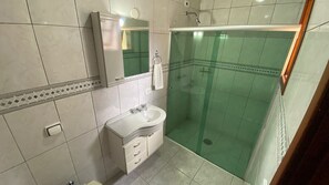 Shower, towels, soap, shampoo