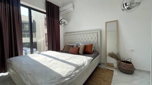 1 bedroom, desk, iron/ironing board, travel cot