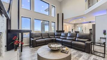 Smart-TV, Kamin, Videospiele, Stereoanlage