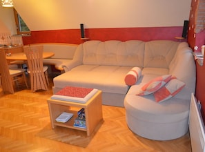 Télévision, cheminée, lecteur de DVD, chaîne hi-fi