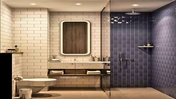 Ducha, cabezal de ducha tipo lluvia, secador de pelo, pantuflas