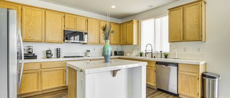 Fridge, microwave, oven, dishwasher