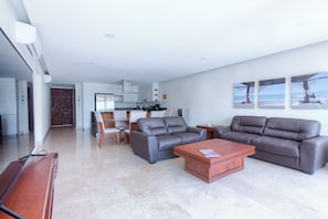 Apartment, Balcony, Pool View | Living room | Smart TV