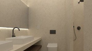 Hair dryer, towels, toilet paper