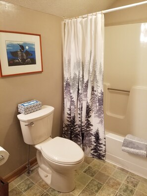 Ducha, toallas, jabón, papel higiénico