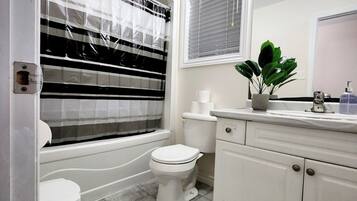 Secador de pelo, toallas, jabón, papel higiénico