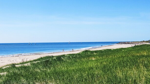 A beach with a clear sky, sandy shore, and grassy dunes. - Charme de la Petite Bosse by Interhome (Ile de Noirmoutier)