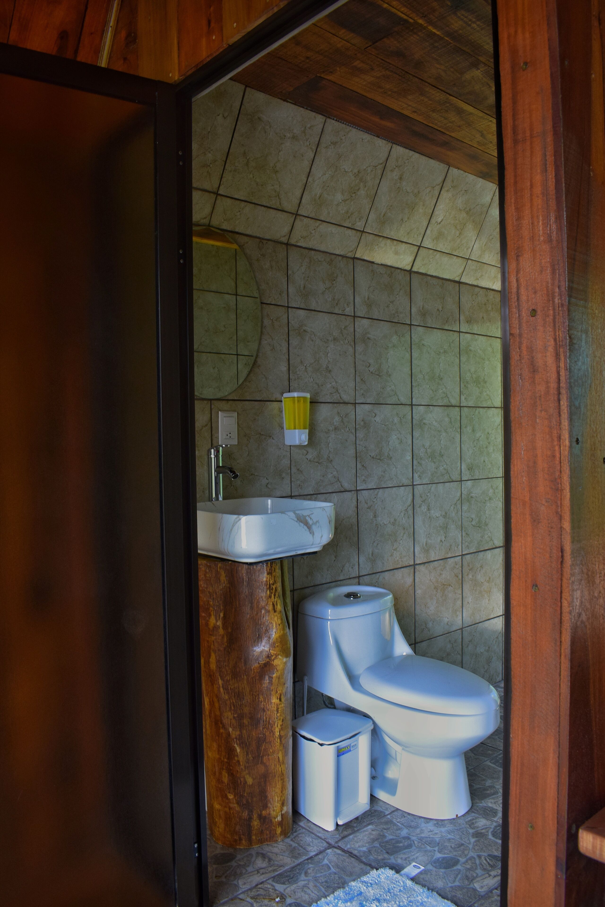 Shower, towels, soap, toilet paper