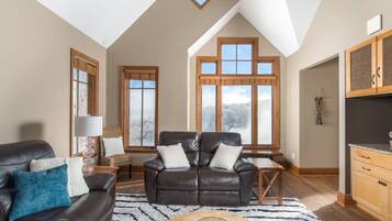 TV connectée, cheminée, livres