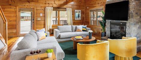 TV connectée, cheminée, jeux vidéo, chaîne hi-fi