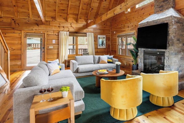 Smart-TV, Kamin, Videospiele, Stereoanlage