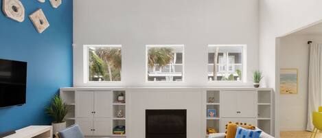 Smart TV, fireplace, video games, offices